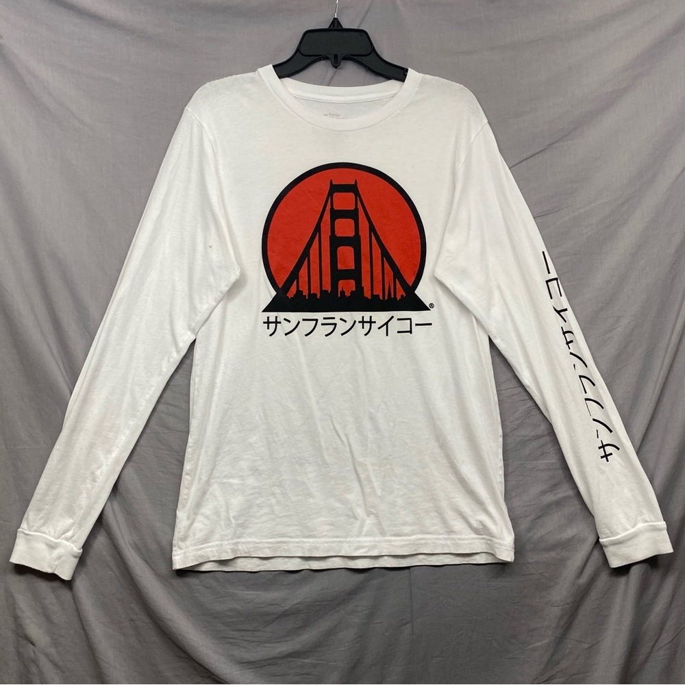 Hand Printed Long Sleeve Shirt San Francisco Bridge Graphic White Size‎ | M